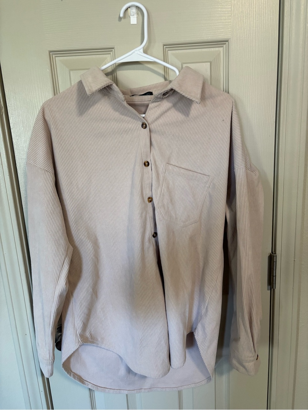 Light Taupe Corduroy Button-Up Shirt Size Large